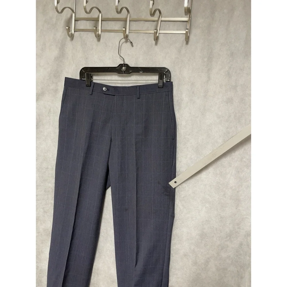 Jos A Bank Suit Men 40R 38R Blue Plaid Slim 2B Signature Gold Flannel Wool 32X28